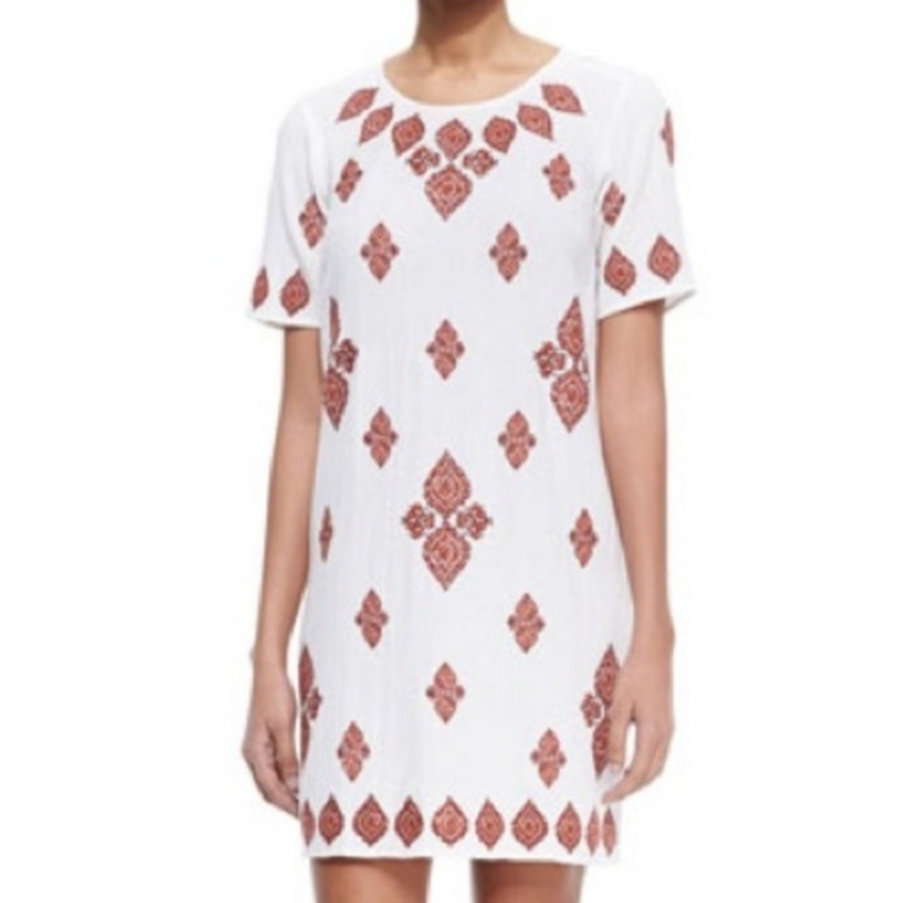 NWT MICHAEL KORS Embroidered Shift Dress White / Grenadine Sz 12